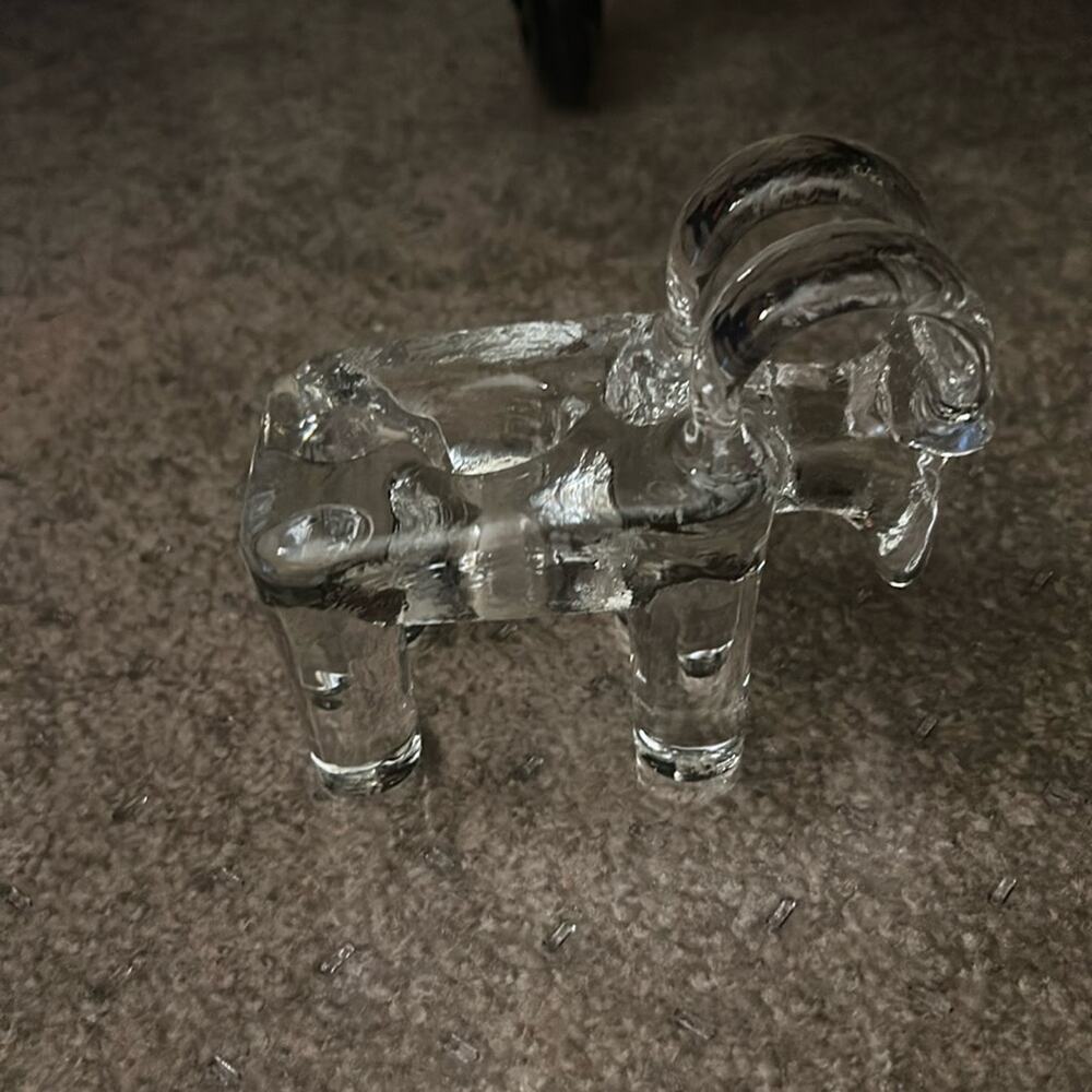 Kosta Boda Ram Goat Longhorn Taper Candle Holder Glass Sweden